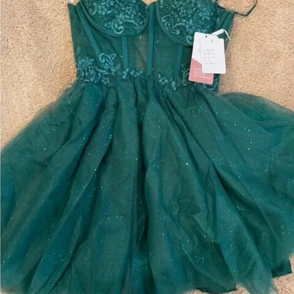 Stacees A-line Sweetheart Tulle Dress Dk Green Sz 6 (see measurement) Homecoming - Picture 6 of 15